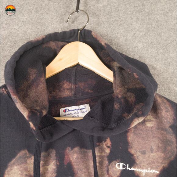 Champion Pullover Hoodie Black Cropped Bleach Tie Dye Streetwear Festi Women's M - Picture 3 of 10